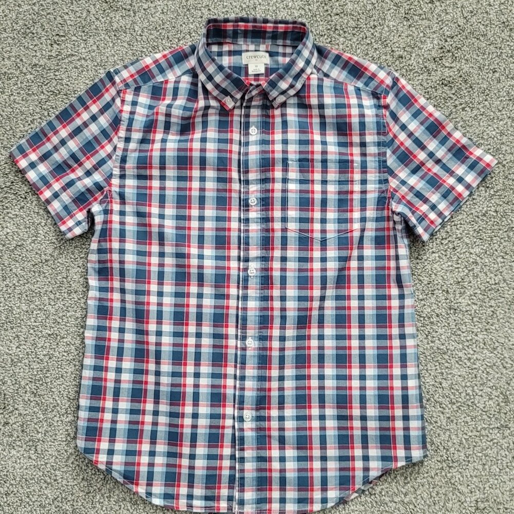 Crewcuts Red White & Blue Plaid Short sleeve Button down Shirt size 12